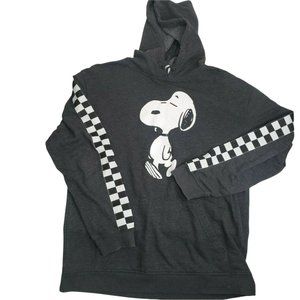 PEANUTS SNOOPY M  Pullover Hoodie Arm Checker Detail Kangaroo Pocket EUC
